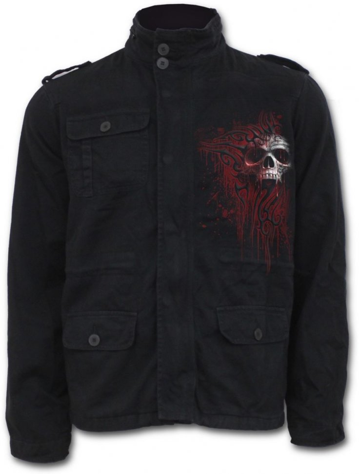 Мужская джинсовая милитари куртка с спрятанным капюшоном DEATH BLOOD