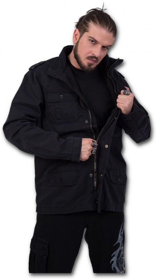 Мужская джинсовая милитари куртка с спрятанным капюшоном DEATH BLOOD