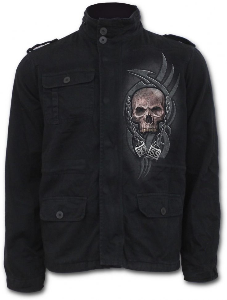 Мужская джинсовая милитари куртка с спрятанным капюшоном BOSS REAPER 