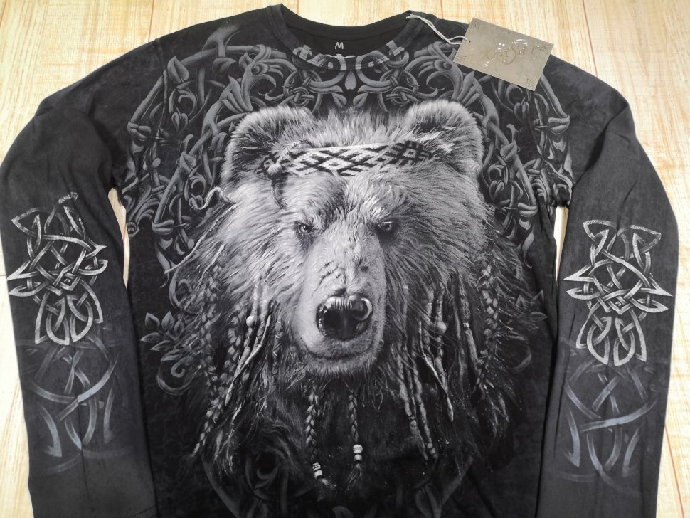 Тотальная 2-х сторонняя футболка Krasar с длинным рукавом - Мудрый медведь