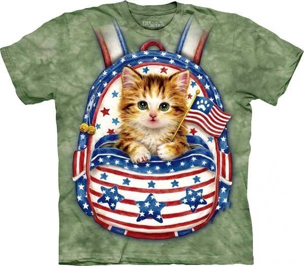 Детская 3D футболка Mountain  - Patriotic Backpack Kitten