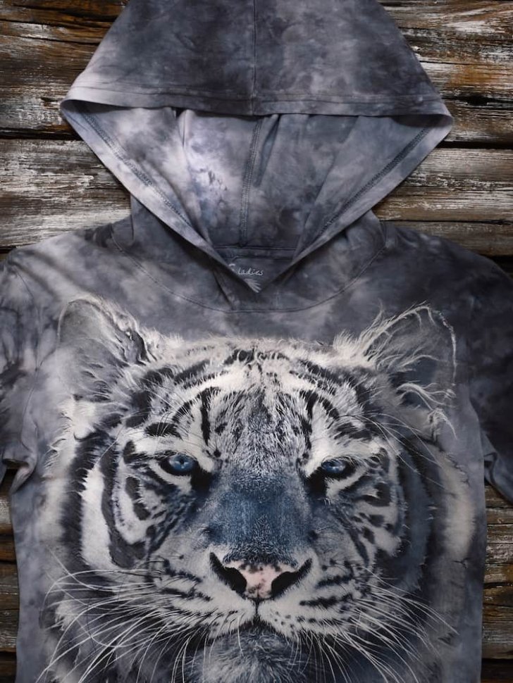Тотальная 2-х сторонняя футболка Krasar с длинным рукавом и капюшоном - Тигр