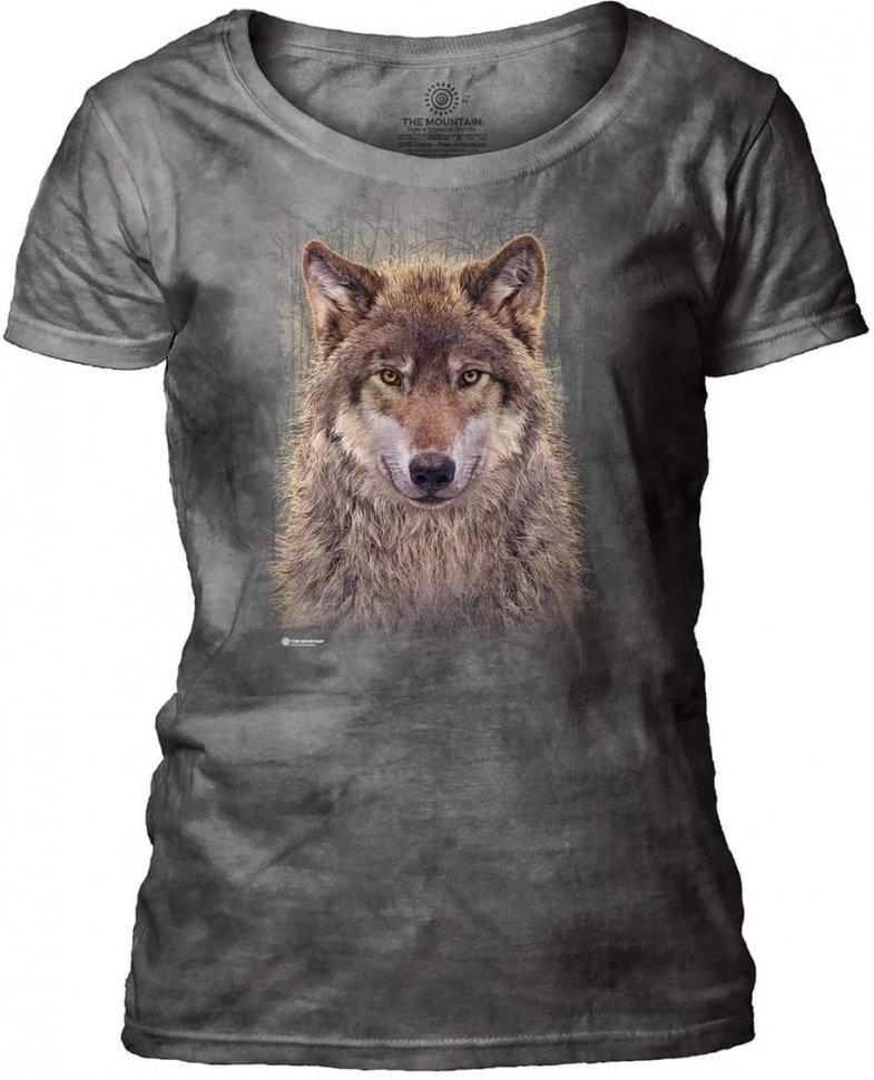 Женская футболка Mountain широкий ворот - Gray Wolf Forest