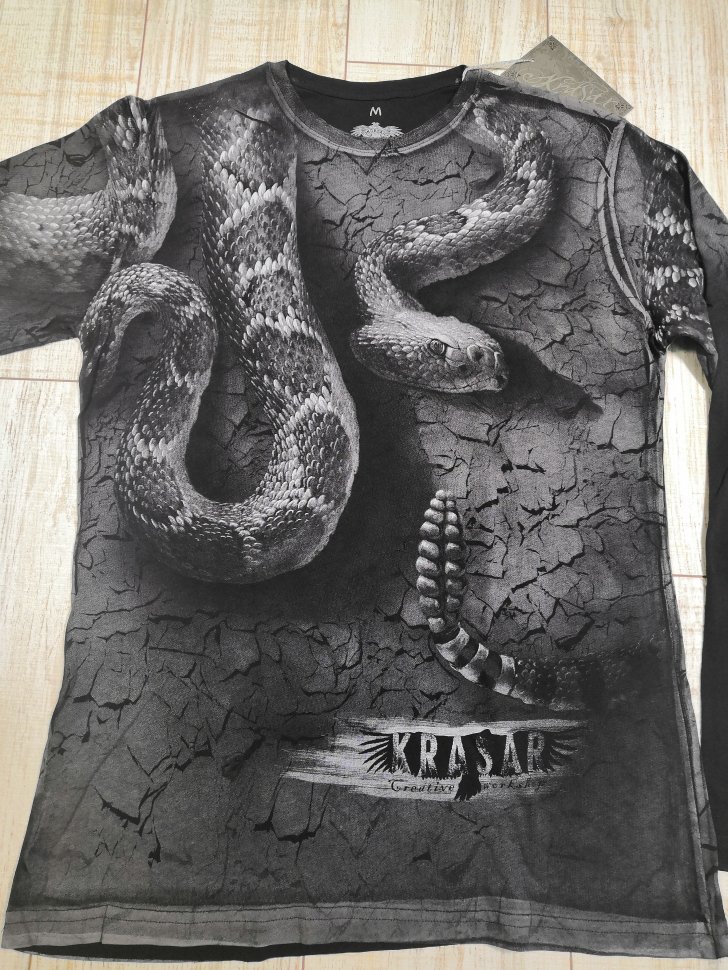 Тотальная 2-х сторонняя футболка Krasar с длинным рукавом - Гремучая змея
