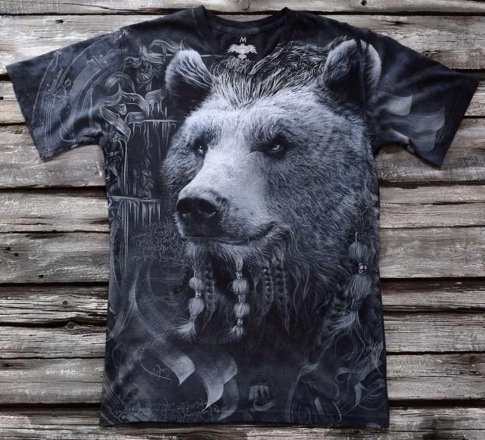 Мужская футболка Krasar Тотальная двусторонняя футболка Krasar - Медведь брутальный