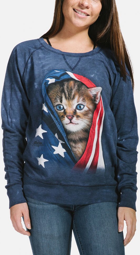 Женский пуловер Mountain - Patriotic Kitten