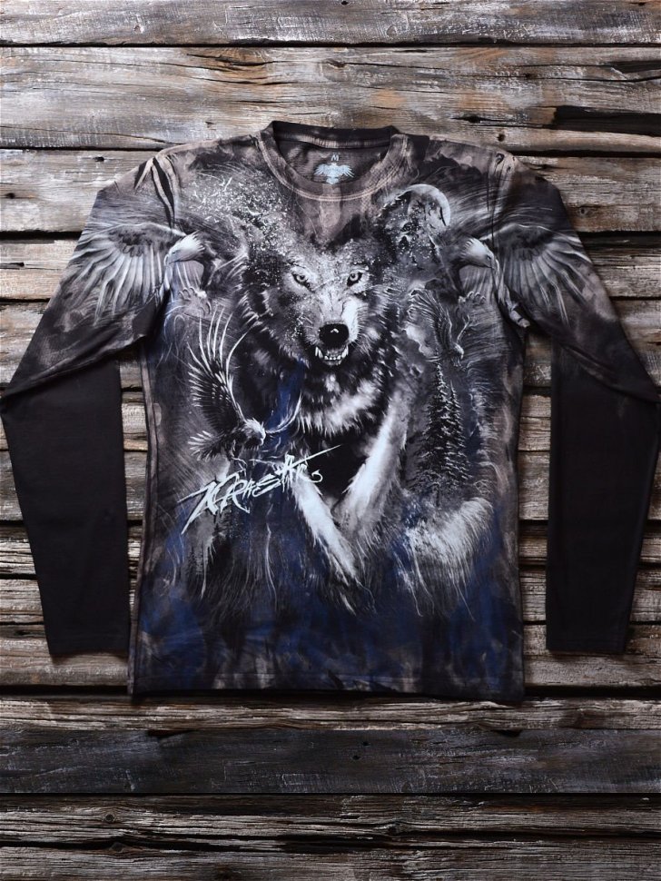 Тотальная 2-х сторонняя футболка Krasar с длинным рукавом - Волк