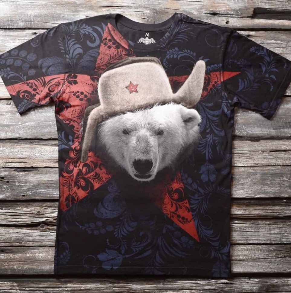 Мужская футболка Krasar Белый медведь (Черно-синяя)