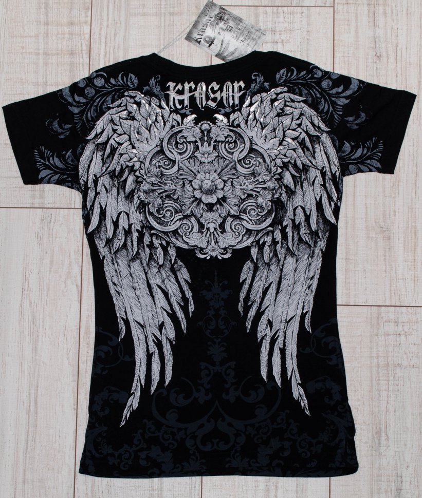 Женская двусторонняя футболка Krasar с фольгой - Черный ангел (стразы)