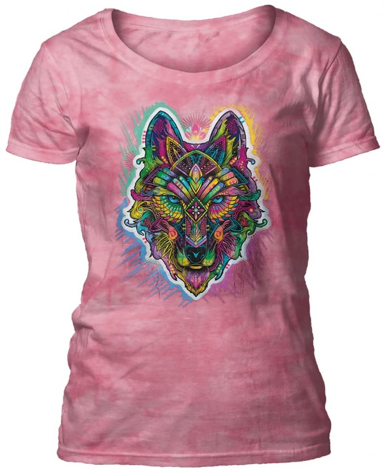 Женская футболка Mountain широкий ворот - Wolf Shaman