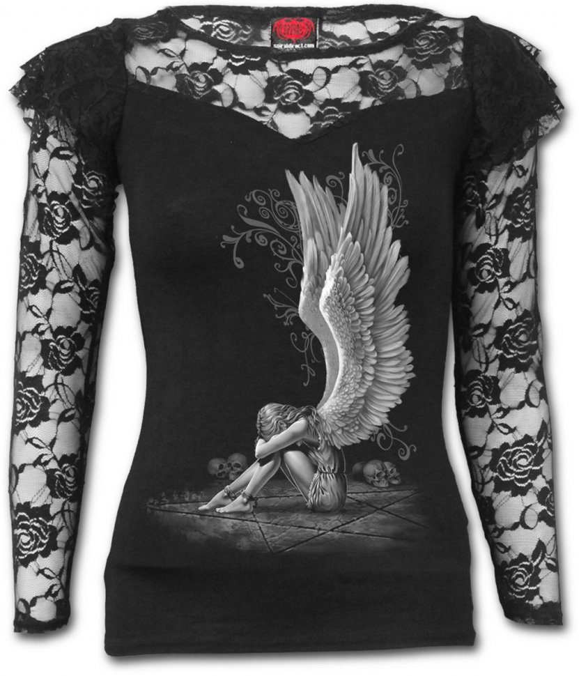 Женский топ с длинным рукавом - ENSLAVED ANGEL - Lace Layered Long Sleeve Top Black