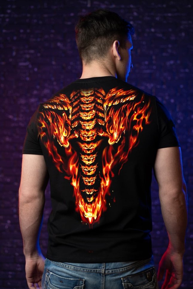 Светящаяся футболка Череп огонь