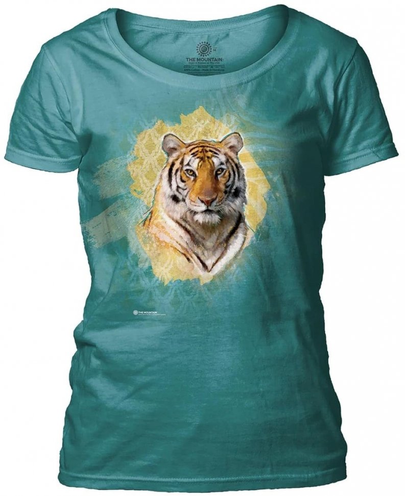 Женская футболка Mountain широкий ворот - Modern Safari Tiger Teal
